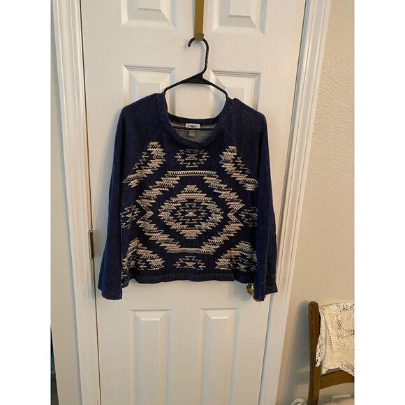 Aztec Print Denim Colored Cardigan Sweatshirt Size M - Picture 3 of 9